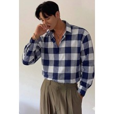 Tarz Cool Erkek Ekose-Kareli Gömlek Slim Fit Pamuk Karışımlı Klasik Tarz Uzun Kollu Gömlek