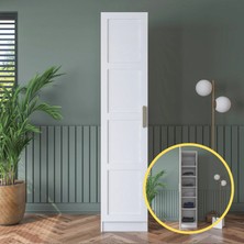 Rani BA190 Membran Kapaklı Gardırop Tek Kapaklı 5 Raflı Elbise Dolabı Beyaz