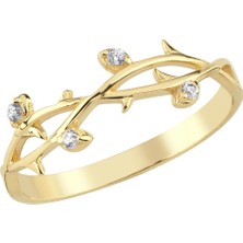 Altın Sepeti Altın Floral Taşlı Sarmaşık Yüzük