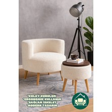 Dekor Mobilyacım Gabrielles Çay Seti Berjer ve Üstü Tablalı Puf Takımı (Salon, Ofis, Balkon) - 2'li Takım