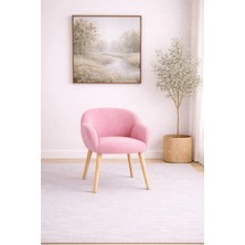 Dekor Mobilyacım Jasmine Ahşap Ayaklı Retro Puf Minimal Berjer Makyaj Masası Sandalyesi Çok Amaçlı Berjer