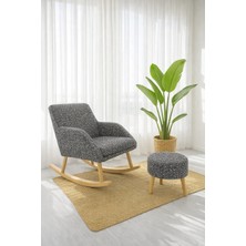 Dekor Mobilyacım Comfort Sallanan Sandalye Kırçıllı Kumaş ve 3 Ayaklı Puf