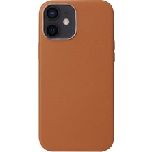 The Gencoo iPhone 12 Mini Kılıf Tgco Leathersafe Wireless Kapak-Kahverengi