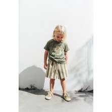 Blumi Kids Oversize Kanguru Tişört ve Çizgili Şort Takımı