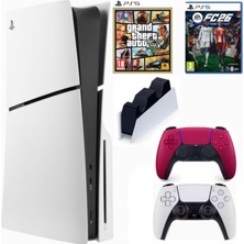 Sony Playstation 5 Slim CD (Ithalatçı Gaarntili) CFI-2116 +2.dualsense Kırmızı Jarj Istasyonu FC26 + Gta5