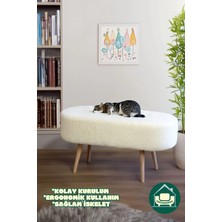 Dekor Mobilyacım Paris Retro Ahşap Ayaklı Oval Bench Puf Beyaz Konforlu Oturum ve Şık Dekor