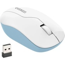 365Dükkan Everest SMW-973 USB Beyaz-Mavi 2.4ghz 1200DPI Kablosuz Optik Mouse 5 Metre Menzilli