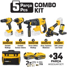 Sgs Combo Set 5 Parça (Darbeli Matkap/kırıcı-Delici Matkap/avuç Taslama Makinesi/darbeli Somun Sıkma/led Fener)