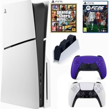 Sony Playstation 5 Slim CD (Ithalatçı Gaarntili)  CFI-2116 +2.dualsense Mor Jarj Istasyonu FC26 + Gta5