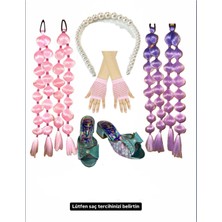 3b Kids Denizkızı Aksesuar Seti Pembe Mor Babble Saç +Inci Taç+Pembe File Eldiven+Deniz Kızı Topuklu Terlik