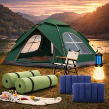 Mubx 4 Kişilik Kamp Çadırı Seti 10MM Matlı Şişme Yastıklı Solar Lambalı Outdoor Set