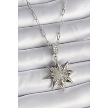 Youday Accessories 316L Çelik Gümüş Renk Zirkon Taşlı Kutup Yıldızı Model Kadın Kolye