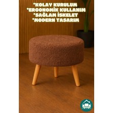 Dekor Mobilyacım Yuvarlak Balkon Mutfak Salon Ayak Uzatma Pufu Gürgen Ayaklı Özel Tasarım Kahverengi Puf Koltuk