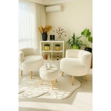 Dekor Mobilyacım Elegant Comfort Çay Seti ve Peluş Ikili Berjer & Puf Takımı - 3'lü Set