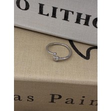 Hedef Bijuteri Gümüş Renk Kalp Detaylı ,zirkon Taşlı Ayarlanabilir Minimal Pirinç Yüzük