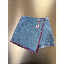 Blumi Kids Kiraz Nakışlı Denim Şort Etek