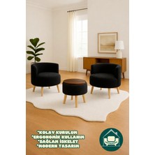 Dekor Mobilyacım Helkard Comfort Çay Seti ve Peluş Ikili Berjer & Üstü Tablalı Puf Takımı - 3'lü Set