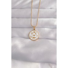 Youday Accessories 316L Çelik Gold Renk Beyaz Mineli Karışık Figürlü Tarot Kolye
