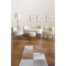 Dekor Mobilyacım Paris Retro Ahşap Ayaklı Geniş Oturum Alanlı Oval Bench Puf Beyaz Teddy