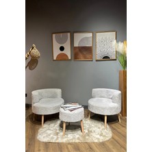 Dekor Mobilyacım Elegant Comfort Kül Gri Çay Seti ve Peluş Ikili Berjer & Puf Takımı - 3'lü Set