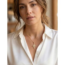Youday Accessories 316L Çelik Zincir Gold Renk Kutup Yıldızı Model Zirkon Taşlı Kadın Kolye