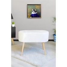 Dekor Mobilyacım Gürgen Ahşap Ayak Kırık Beyaz Pofidik Teddy Lüx Handmade Oval Puf Bench Sandalye