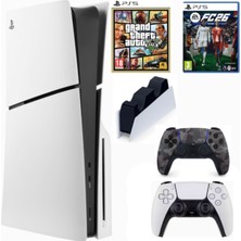 Sony Playstation 5 Slim CD (Ithalatçı Gaarntili) CFI-2116  +2.dualsense Kamoflaj Jarj Istasyonu FC26 + Gta5