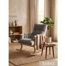 Sabaz Home Iki Cepli Sallanan Sandalye, Gri Minderli Ahşap Sallanır Koltuk, Rahat Okuma ve Dinlenme Sandalyesi