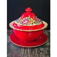 Manushum El Boyaması Porselen Gülbahar Çukur Sahan-Kırmızı