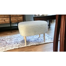 Dekor Mobilyacım Gürgen Ahşap Kırık Beyaz Pofidik Teddy Oval Puf