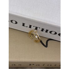 Hedef Bijuteri Gold Renk Çift Sıralı , Zirkon Taşlı Kelebek Detaylı Ayarlanabilir Minimal Pirinç Yüzük