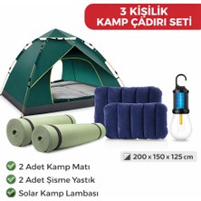 Mubx 3 Kişilik Kamp Çadırı Seti Matlı Yastıklı Solar Lambalı 200X150X125 cm Outdoor Seti