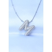 Youday Accessories 316L Çelik Zincirli Zirkon Taşlı M Harfli Gümüş Renk Bubble Kolye