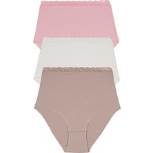 Suwen 3\'lü Pamuklu Dantelli Maxi Yüksek Bel Slip Külot