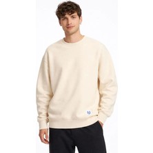 Ventoze Erkek Krem Basic Oversize Sweatshirt | 3 Iplik Şardonlu %100 Pamuklu Kalın Kışlık