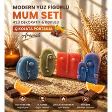 En Art Modern Yüz Figürlü Kokulu Mum Seti – Çikolata Portakal Aromalı El Yapımı Soya Parafin Dekoratif Mum (4’lü Set)