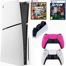 Sony Playstation 5 Slim CD (Ithalatçı Gaarntili) CFI-2116  +2.dualsense Pembe Jarj Istasyonu FC26 + Gta5