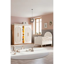 Setay Athena Meşe Çocuk Odası, Athena 4 Kapaklı Dolap ve Kitaplık, Krem Athena Büyüyen Beşik