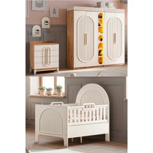 Setay Athena Meşe Çocuk Odası, Athena 4 Kapaklı Dolap ve Kitaplık, Şifonyer, Krem Athena Büyüyen Beşik