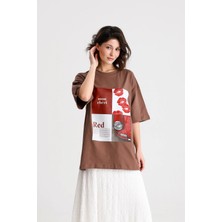 Minaaise Oversize Baskılı T-shirt Kahverengi