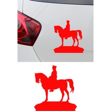 Mıgnatıs At Üstünde Atatürk Sticker - Mustafa Kemal Atatürk Silüet Oto Sticker 14X15CM