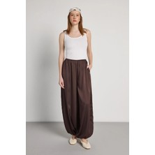 Minaaise Kadın Kahverengi Saten Şalvar Pantalon 31013