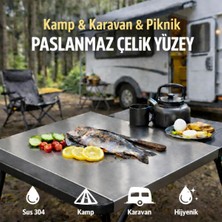 Plastmarket Paslanmaz Çelik Karavan ve Kamp Mutfak Tezgahı, Taşınabilir Masa Üstü Çelik Yüzey Koruyucu, 80X50 cm