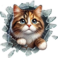 Ventoze 3D Kedi Tasarımlı Gerçekçi Araç Cam Sticker | Dekoratif Mobilya Banyo Laptop Etiketi 2 Adet Gri Tek Ebat