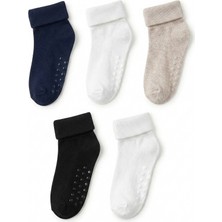 QUALITY WALKING 5'li Pamuklu Kaydırmaz Çocuk Çorap Katlamalı Lastikli Yumuşak Dokulu