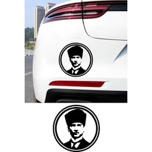 Mıgnatıs Atatürk Yuvarlak Çerçeveli Portre Sticker - Mustafa Kemal Atatürk Oto Sticker 15X15CM