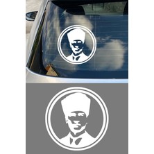 New Jargon Atatürk Yuvarlak Çerçeveli Portre Sticker - Mustafa Kemal Atatürk Oto Sticker 15X15CM
