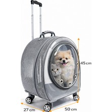 Karamel Pet Jumbo Fileli Tekerlekli Kedi Köpek Taşıma Çantası 45 x 50 x 27 cm Gri 15 kg