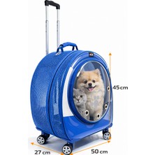 Karamel Pet Jumbo Fileli Tekerlekli Kedi Köpek Taşıma Çantası 45 x 50 x 27 cm Mavi 15 kg