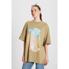 Minaaise Jessia Oversize Baskılı T-Shirt Küf Yeşili
